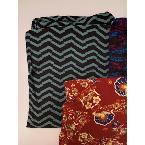 Lularoe Womens Strecthy Abstract Pattern Colorful Leggings Tall & Curvy Set Of 3 - Picture 2 of 5